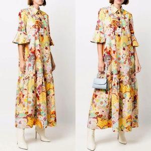 NWT LA Doublej Artemis Dress in Holi Maxi Pink White Green Red Yellow XL